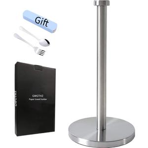 Silver Standing Paper Towel Holder for Kitchen& Bathroom Countertop,Under Counter, Table Or BBQ, Standard or Jumbo-Sized Roll Paper (with Stainless Steel Base) (Sliver)
