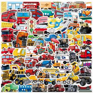 100pcs Vehicle Stickers for Kids, Transportation Stickers with Construction Truck Digger Engineering Car Train Motorbike Fire Truck Crane Airplane, Waterproof Vinyl Stickers for Water Bottle Scrapbook, 5.6 X 3.4 X 0.5 Inches