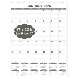 Large Calendar 2026 with Spiral Bound - 18 Month Big Calendar from January 2026 to June 2027, Vertical Large Monthly Calendario 2026 for Wall, 22" x 17", Black