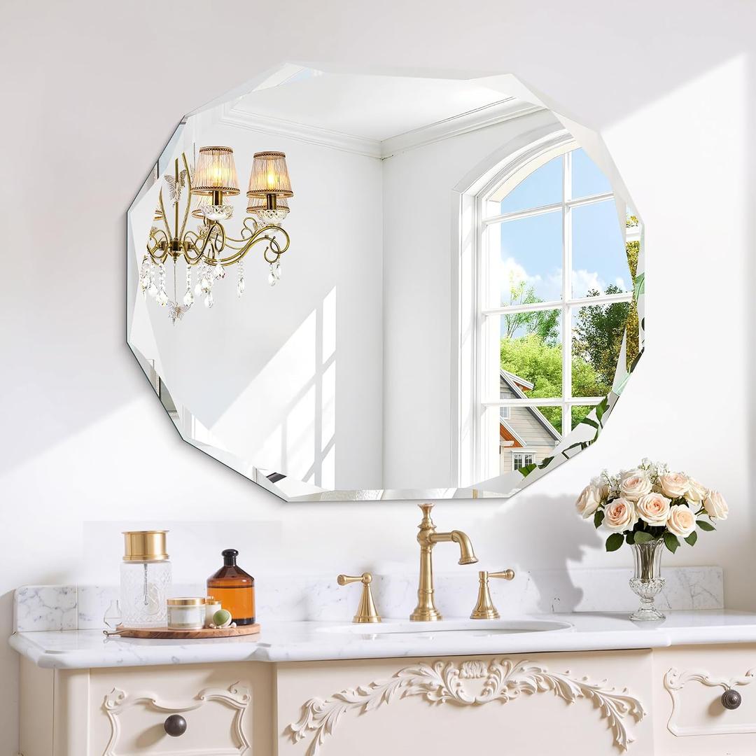 GLASHOM Frameless Bathroom Mirror, 30x36 inch Vanity Mirror Beveled Edge Wall Mounted, Modern Frameless Mirror for Bathroom, Living Room, Entryway Mirror Horizontal or Vertical