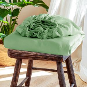 SONORO KATE 100% French Linen Fitted Sheet (1 Piece) - Stone Washed Natural Linen Mattress Cover, 16 Inch Deep Pocket, Ultra Soft, Breathable, Durable for Hot Sleepers (Green,Queen)