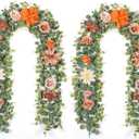 Waipfaru 2Pcs Fall Garland Decor, 6Ft Eucalyptus Flower Garland for Table, Fall Floral Vines with Terracotta Flowers for Wedding Arch Backdrop Wall Thanksgiving Decorations (Terracotta)