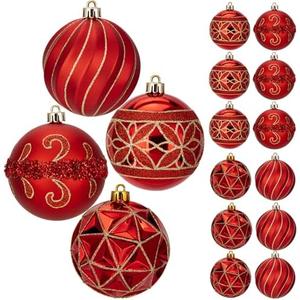 12pcs Red Christmas Ornaments Balls 3.14 inch Glitter Hanging Christmas Tree Ornaments Set for Christmas Decorations Hand Painted Shatterproof Christmas Baubles for Xmas Holiday Party Decor