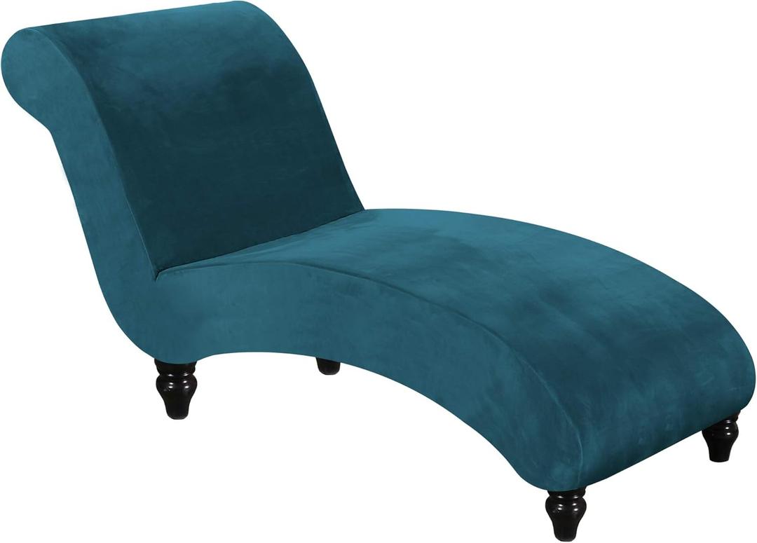 FantasDecor Chaise Lounge Slipcover Velvet Luxury for Living Room Indoor Stretch Ultra Soft Machine Washable, Deep Teal (No Armrests)