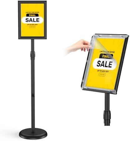 Hemndic Sign Stand Holder 8.5x11 Inches, Stand Up Sign Holder 8.5 x 11 with Rotated Frame, Height Adjustable Sign Stand and Snap-Open Frame