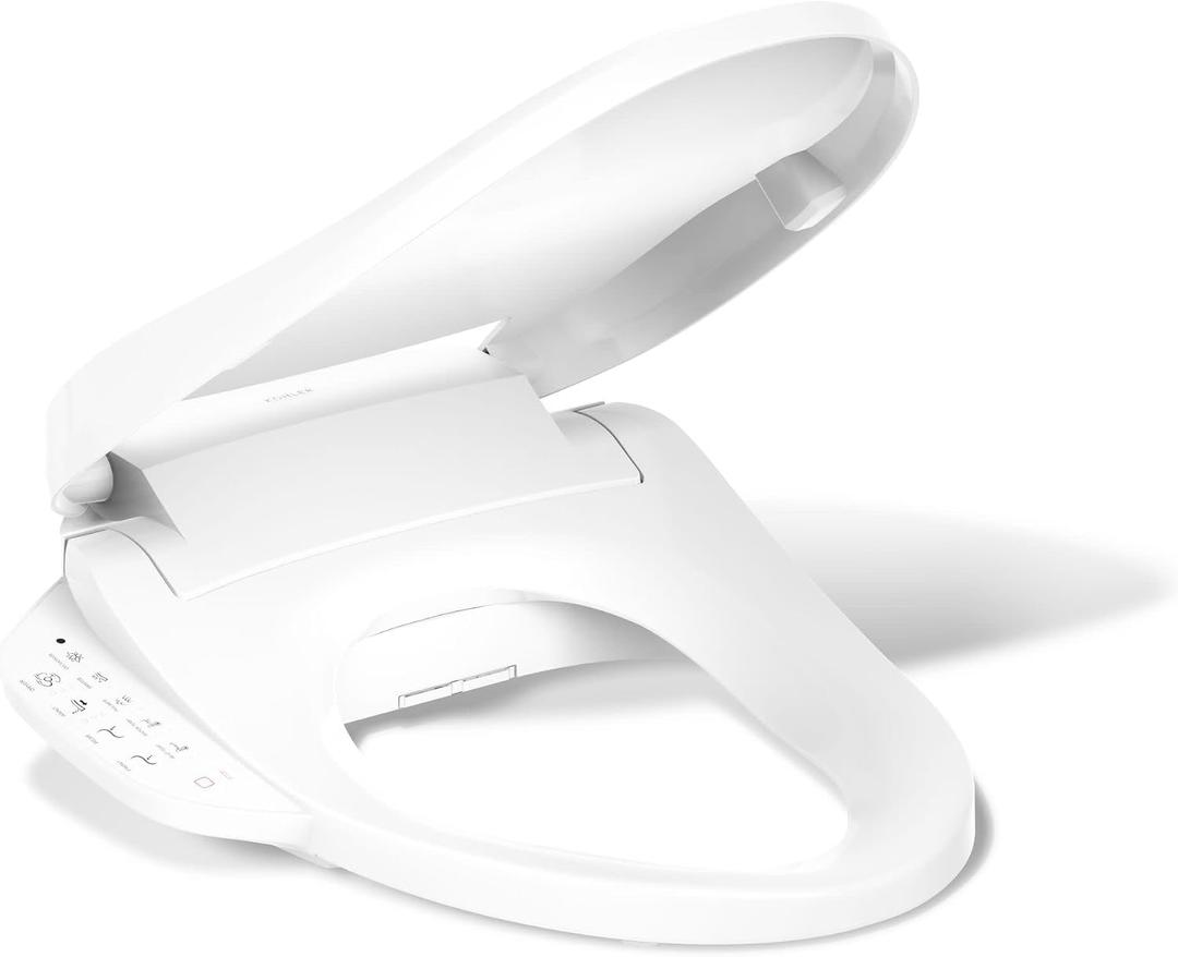 Kohler PureWash E590 Elongated Heated Bidet Toilet Seat, White with Side Panel, Warm Water, Dryer, Quiet-Close Lid, Self-Cleaning Wand, Adjustable Water Pressure and Nightlight, Easy Installation