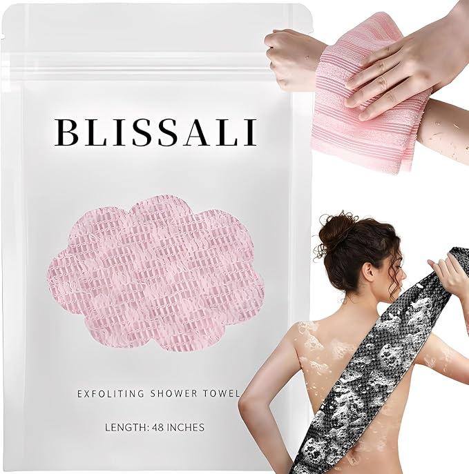 Blissal Exfoliating Shower Towel, 2-in-1 Premium Scrub Exfoliating Washcloth for Body & Face, 2 Sides Blissal Shower Towel for All Skin Types Woman and Men (Pink)