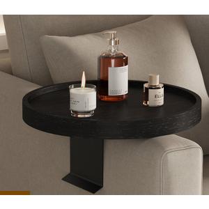 Wooden Couch Arm Tray, 12'' Space Adjustable Sofa Arm Table,Round Wood Chair Arm Table Sofa Armrest Tray for Thin & Wide Couches Arm,Snack Armchair Couch Companion, Black