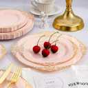 Realluck 350 PCS Pink and Gold Plastic Plates, Plastic Dinnerware Set for 50 Guests, 100 Disposable Plates, 150 Silverwares, 50 Cups, 50 Napkins for Party, Wedding, Graduation