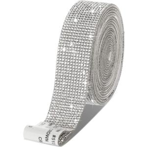 Zonon Self Adhesive Rhinestone Strips Diamond Bling Crystal Ribbon Sticker Wrap for Craft Jewel Tape Roll with 2 mm Rhinestones for DIY Car Phone Christmas Decoration (Silver,1.06 Inch x 3 Yards)