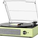 Vinyl Record Player with 2 Stereo Speakers Belt-Driven Vintage Turntables 3 Speed 3 Size Wireless Bluetooth Playback AUX-in RCA Out Headphone LP Vinyl Players Auto Stop Light Green