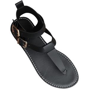 Zhoukezhi Women's Large Size Roman Sandals, Flat Breathable Summer Footwear (Black,6.5)