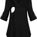 Joymom Maternity Rolled Long Sleeve Nursing Tops Tunic Blouses Breastfeeding (Large, Black)