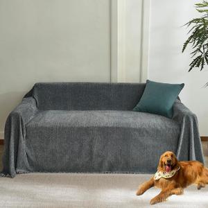 Non Slip Couch Cover for 3 Cushion Couch Thick Chenille Sectional Sofa Cover Soft Furniture Protector Sofa slipcover for Dogs Pet Washable loveseat Cover for Living Room,Dark Grey, 71"*118"