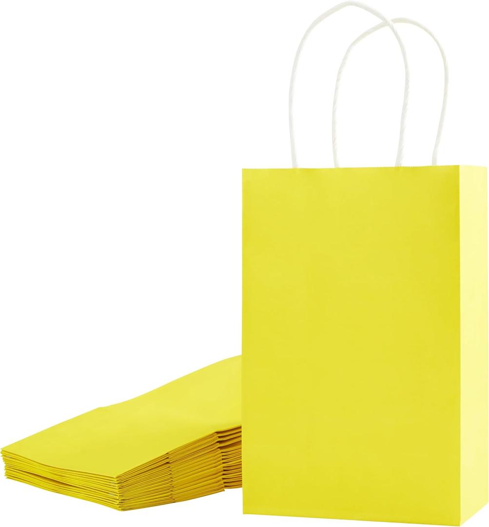 SUNCOLOR 24-Pack Yellow Gift Bags with Handles  8" Goodie Bags for Party Favor Bags, Birthdays, Easter & Special Occasions (Yellow)