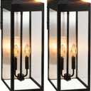 2-Pack 20" Large Outdoor Solar Wall Lights With Dusk to Dawn Sensor, 8000mAh Metal Modern Outside Wall Sconce with Tempered Glass for House, Exterior Porch Lamps Wall Mount,E12 Bulbs Included
