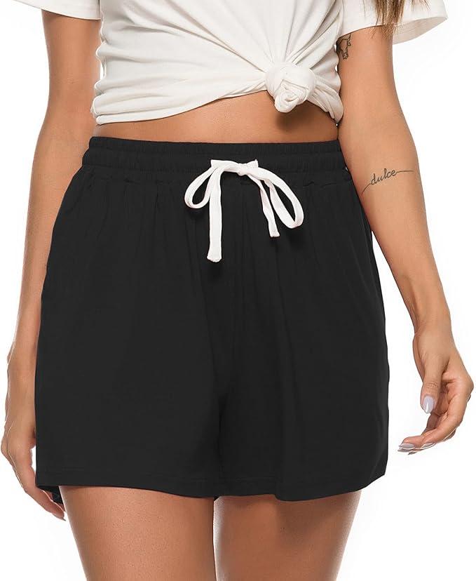 Women's Pajama Shorts, Super Soft Pj's Bottoms Stylish Lounge Shorts for Sleep Gym Running with Drawstring Pockets Size L