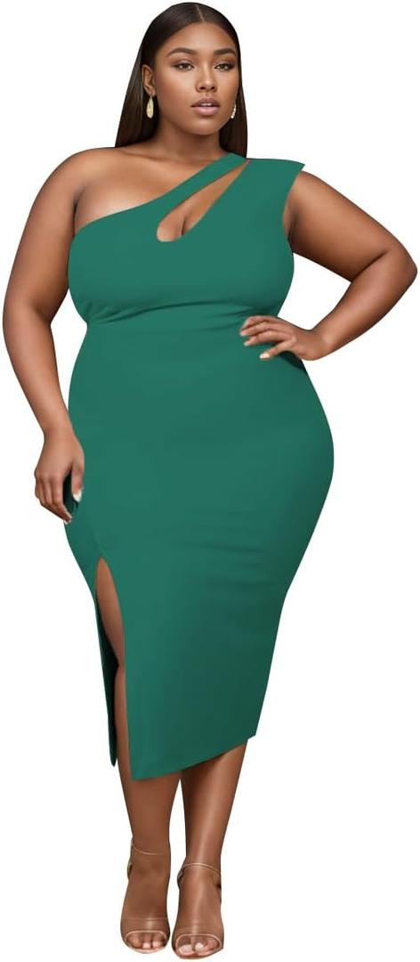 One Shoulder Dresses for Women Sexy Bodycon High Waist Slit Midi Pencil Dress, Size 7