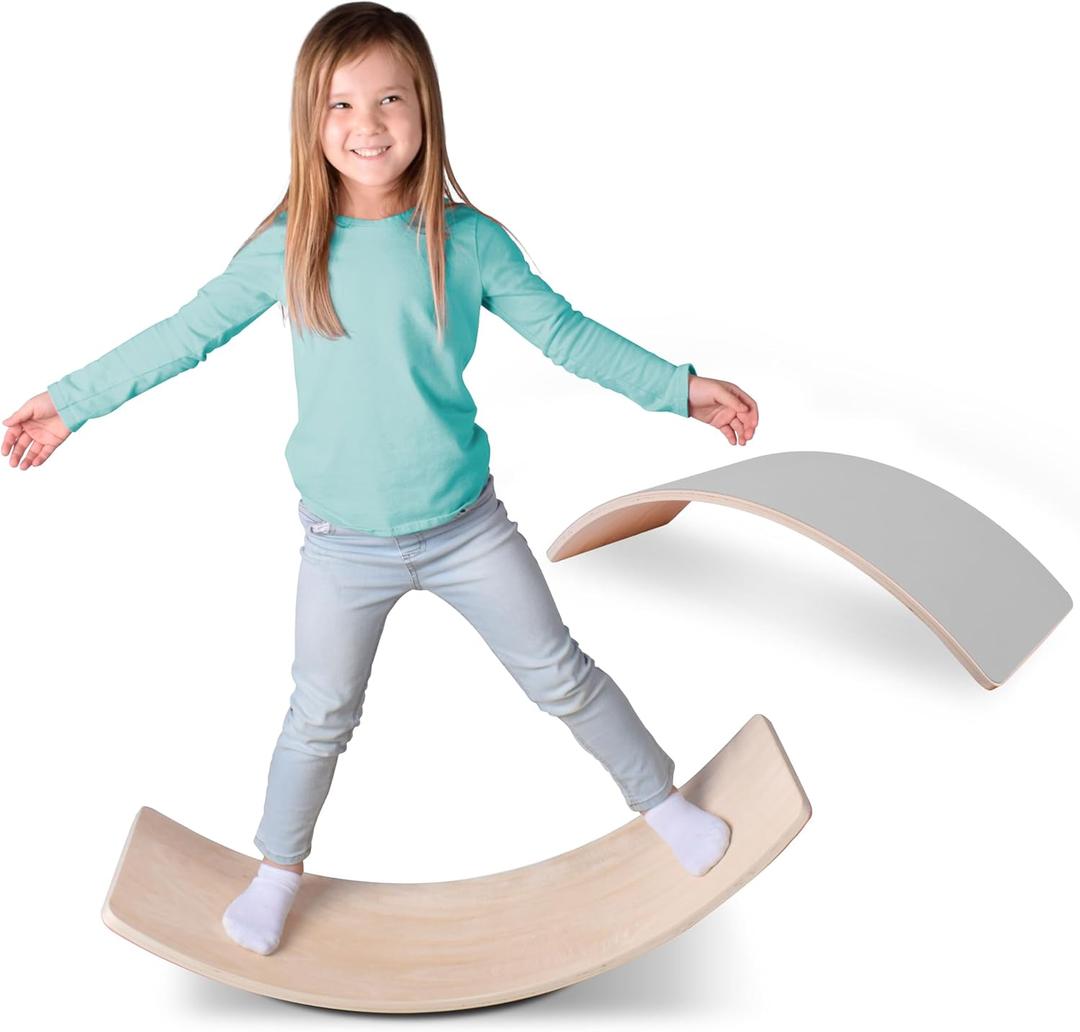 Acorn Avenue Non Slip Balance Board, 35 Inch Non Slip Felt Rocker Board Durable Wood, Kids Toddler Open Ended Learning Toy, Yoga Curvy Board