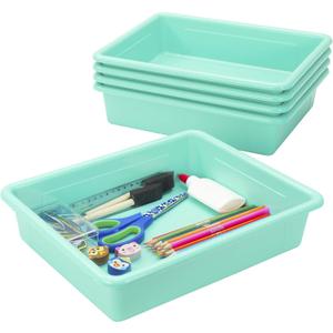 Storex(62522U05C) Letter Size Flat Storage Tray – Organizer Bin for Classroom, Office and Home, Teal, 5-Pack ,10 x 13 x 3 Inches