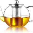 CNGLASS 40oz Glass Teapot with Removable Infuser,Clear Tea Kettle Stovetop Safe,Blooming and Loose Leaf Tea Maker Set (40.5oz/1200ml)