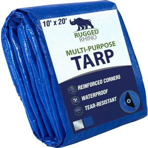 RUGGED RHINO Heavy Duty Waterproof Tarp, 10x20, UV and Tear Resistant Cover with Reinforced Grommets and Corners, Outdoor Multipurpose Tarps for Camping, Patio, Garden, Car & Roof, 5 Mil, 1 Pack, Blue