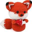 Mnuizu Crochet Kit for Beginners, Animal Crochet kit for Starters with Instructional and Step-by-Step Video Tutorials, Complete Crochet Accessories, Crochet Kit for Adults,Easy Starter Present(Fox)