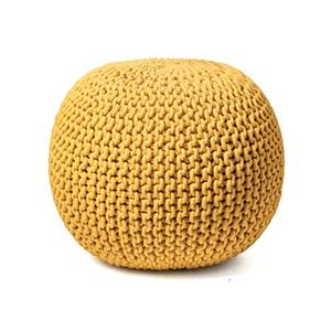 FRELISH DECOR Round Pouf Ottoman Hand Knitted 100% Cotton Pouf Foot Stool - Knitted Bean Bag - Floor Chair for Living Room Bedroom - Foot Rest for Couch (20 Diameter x 14 Height) - Yellow