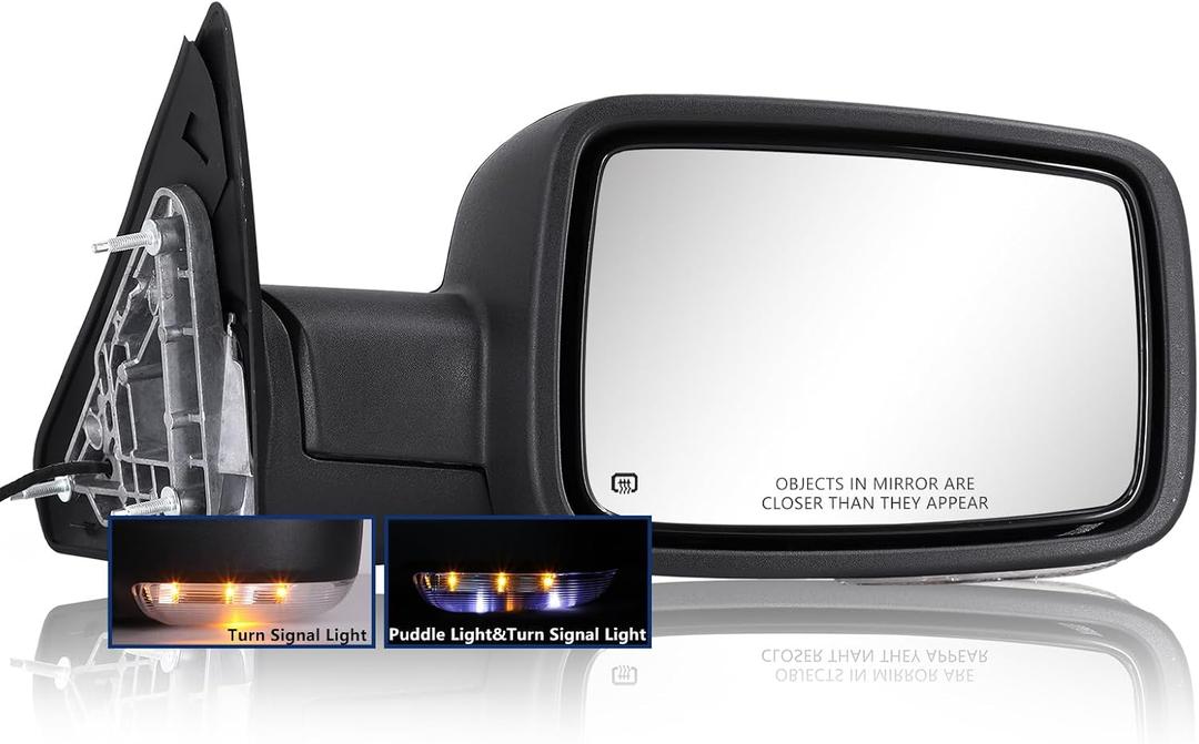 Side Mirror for Dodge Ram - Compatible with Towing Mirror 2009-2018 Dodge Ram 1500 2500 3500 4500 5500 with Power Heated Turn Signal Manual Folding Power Adjustment Only Right Side