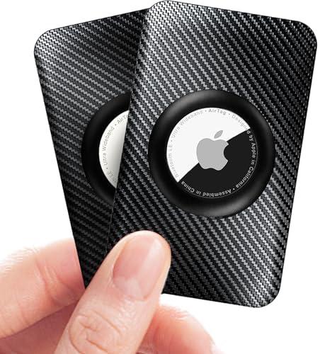 Mucuty for Apple Airtags Wallet Holder 2 Pack, Carbon Fiber Ultra Thin Insert Card Case for Apple Air Tag, Airtags Card Holder for for Purse, Backpack Wallet, Handbag, Clutch Bag- Black