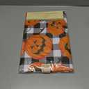 Newbridge Halloween Jack O Lantern Pumpkin Farm 60 x 102 Inch Rectangle Vinyl Tablecloth with Flannel Backing, Black and White Check Pumpkin Design, Easy Care Wipe Clean Table Cover