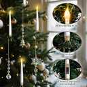 Lanpn Christmas Tree LED Candles 12 Pack, Flameless Taper Candle Battery Operated, Hanging Candles with Remote & Assorted Xmas Crystal Ornaments, Xmas Tree Winter Holiday Home Party Decor, Iridescent