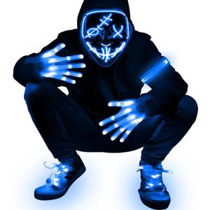 4 Set Halloween LED Mask Light Up Gloves Shoelaces Armbands Light Up Scary Mask Halloween Costume Cosplay Party for Adult (Blue)