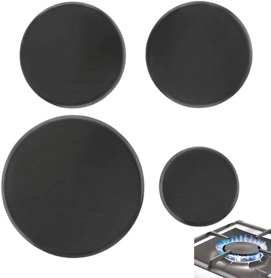 4 Pcs Gas Stove Burner Cap Set, Metal Cooker Hat Replacement Kit, Compatible With SABAF Stoves, Oven Burner Cover, (Black Flat 3.93" x 1, 2.95" x 2, 2.17" x 1)