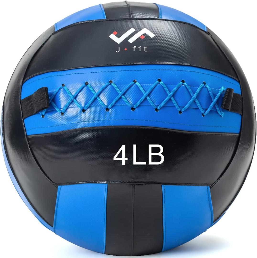 JFit Wall Ball  Premium Soft Weighted Exercise Ball for Strength, Conditioning, Gym & Home Workouts, 4-30 LB (Blue/Black)