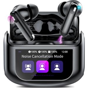 Wireless Earbuds, Bluetooth 5.4 Headphones with Multifunctional Touch Screen, 48H Bass Stereo Ear buds with ANC/ENC Noise Cancelling/Transparency mode, IPX7 Earphones with 5 EQ Modes for iOS Android (Dark Black)