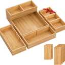SpaceWhisper Bamboo Drawer Organizer, 5-Piece Drawer Divider with Removable Dividers for Organization and Storage, Multi-Use Stackable Storage Box & Utensil Holder for Kitchen, Office, Makeup & More