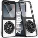 Aukvite Z Flip 6 Case for Samsung Galaxy Z Flip 6, Magnetic Flip Case for Galaxy Z Flip 6, Full Body Protective Cover Case with 360Ring Kickstand Compatible with MagSafe Wireless Charging Black
