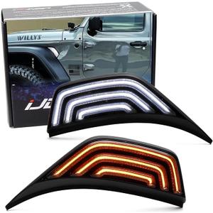 iJDMTOY Black-Out Smoked Lens White/Amber Sequential Blink Switchback LED Fender Flare Vent Trim Replace Side Marker Lighting Kit (Add-On), Compatible with Jeep Wrangler JL, Gladiator JT