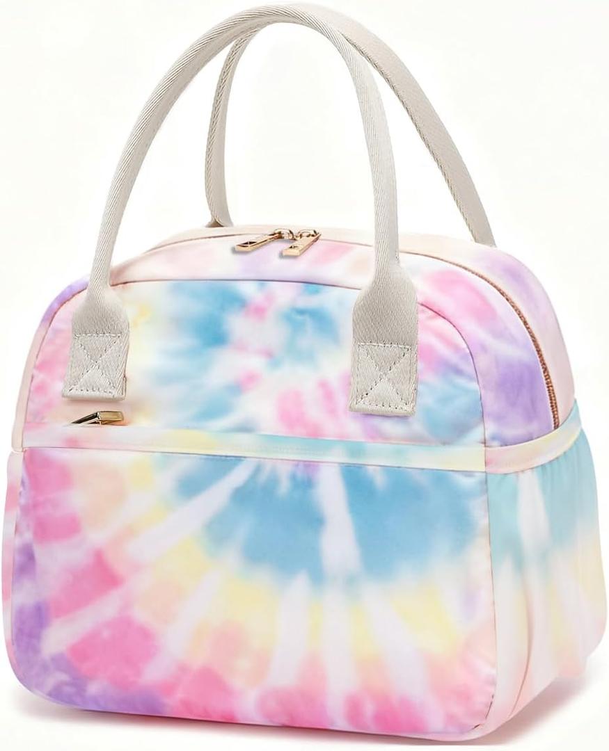 CAMTOP Lunch Box for Women Men Insulated Lunch Bag Lunch Tote Bag Leakproof Thermal Cooler Large Capacity for Travel Work School Picnic (Tie pink) (Medium)