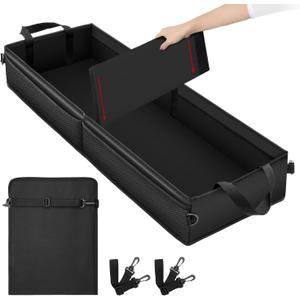 Under Seat Truck Organizer Storage Box with 1 Removable Divider & 5 Storage Mesh Bag, Collapsible Trunk Organizer for Car, SUV, Truck, or Van(Full Size Trucks) Two large storage compartments