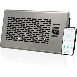 Register Booster Fan for 6" x 10" Register Holes, Quiet Vent Fan Booster with Intelligent Thermostat, Improves Heating Cooling, App Control, 10-Speeds, Manhattan Smart Register Vent, SN (Satin Nickel)