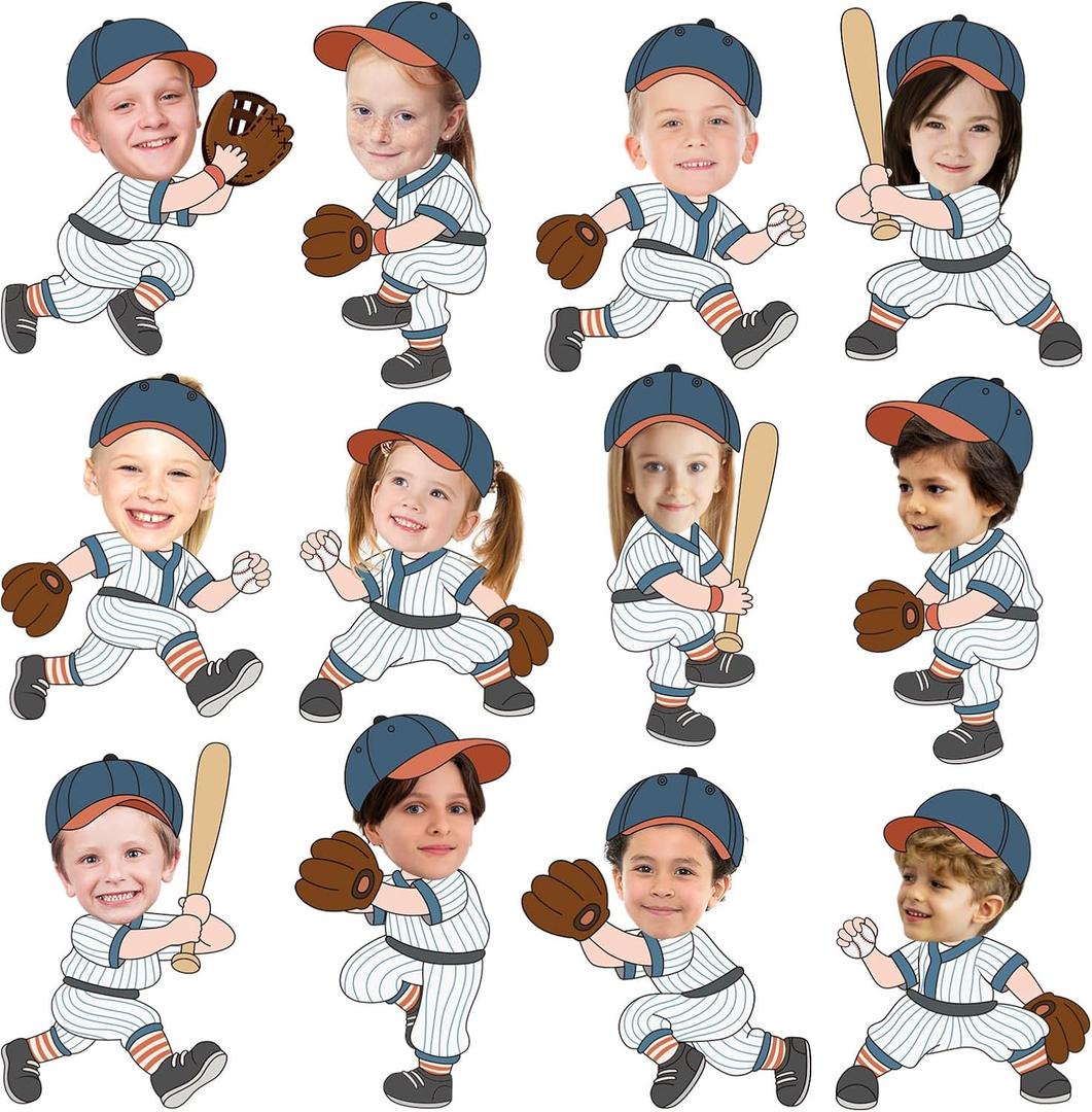 FYSUIMU 90 Pcs Baseball DIY Cutouts Sports Ball Cut-Outs Cartoon Baseball Player Paper Cutting with 150 Pcs Glue Points for Crafts Classroom Bulletin Board Birthday Party Photo