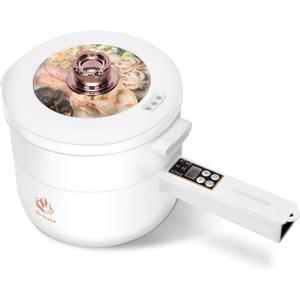 Drizzle Electric Hot Pot Cooker Steamer 1.8L Multifunctional Nonstick Pan Dormitory Office Portable Ramen Cooker Steamer Boil Dry Protection Suitable For Noodles Steak Cooker Eggs StirFrying