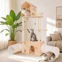 58-Inch Solid Wood Cat Tree for Indoor Cats, Tall Cat Tower, Double Tunnels