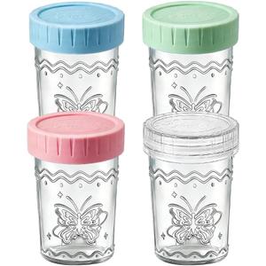 4-Pack 20oz Glass Jars with Lids, Mason Jars, BPA free Wide Mouth Glass Jars with Lids, Food Storage Containers for Snacks, Yogurt, Salad, Fridge, Meal PrepMixed color