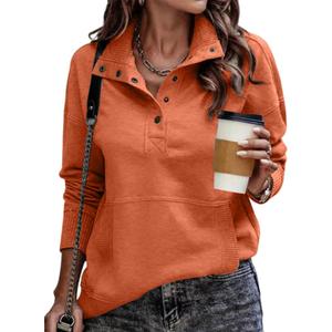 SHEWIN Womens Sweatshirt Casual Long Sleeve Lightweight Sweatshirts Button Loose Pullover Tops (Small, E Orange)