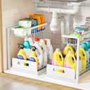 VUSIGN Under Kitchen Sink Organizer 2 Tier, Pull Out Bathroom Sink Organizers and Storage, Cabinet Kitchen Bathroom Storage Organization Shelf, 2 Pack White