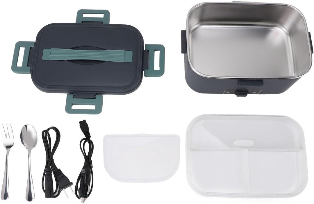 Electric Lunch Box 1.8L 360 Degree Circulation Heating SUS304 Liner Dishwasher Portable Lunch Warmer Box for Home Car Office (Dark Blue)