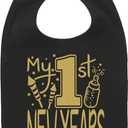 Aiden's Corner Cute Handmade Holiday Baby 1st New Year Bibs - Infant Boy Girl Gold Flake My First New Years Bib (Black)